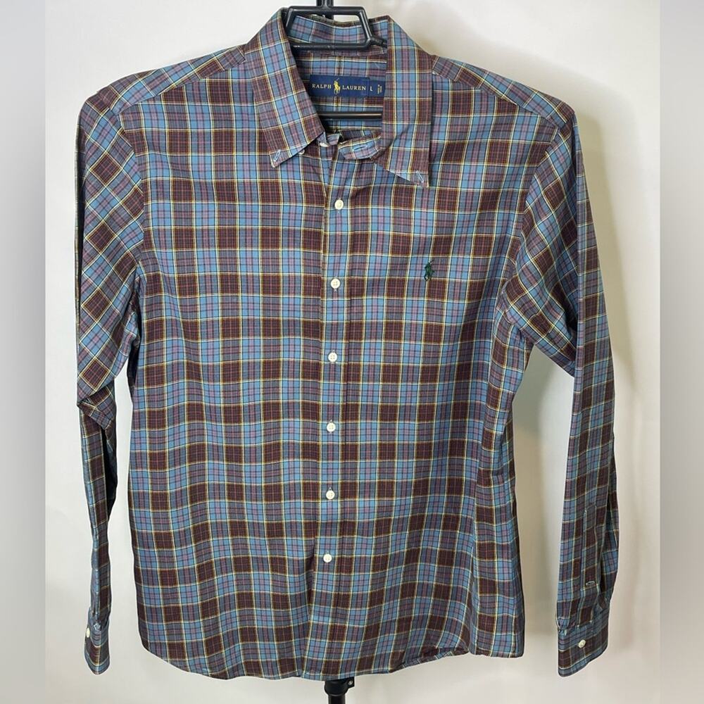 Ralph Lauren Polo Button Up Long Shirt Blue Red Multicolor Plaid